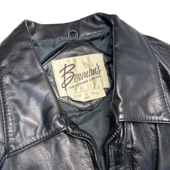 VTG 70’s Bermans Black 100% Leather Motorcycle Jacket Womens 40L - Picture 4 of 7